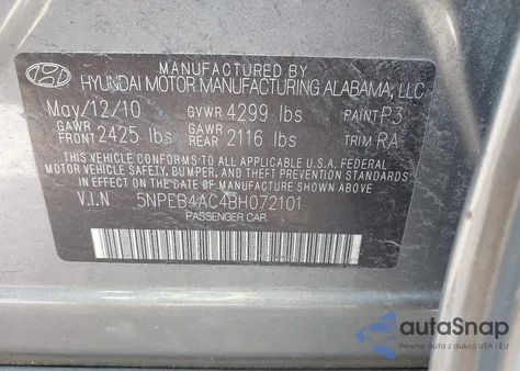 2011 Hyundai Sonata Gls from USA, damaged, VIN 5NPEB4AC4BH072101